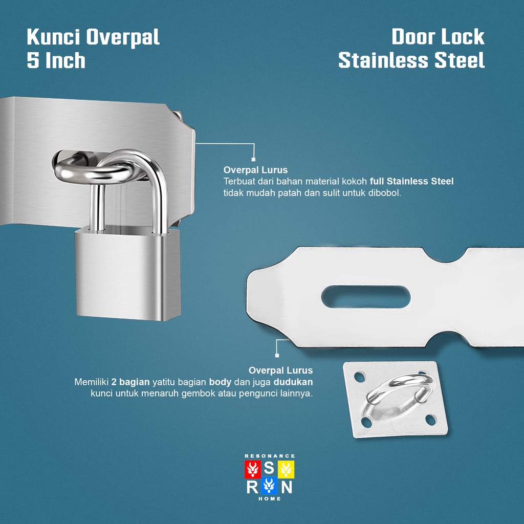 Overpal Lurus Besar 5 Inch / Kunci Pintu Overpal Stainless / Resonance Home