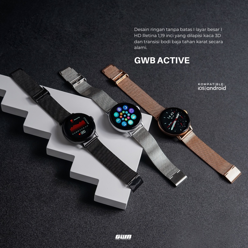 GWB Active Smartwatch Original AMOLED Screen Sports Fitness Menghitung Kalori Bluetooth Call Health Monitoring Bergaransi[FREE 2 STRAP]