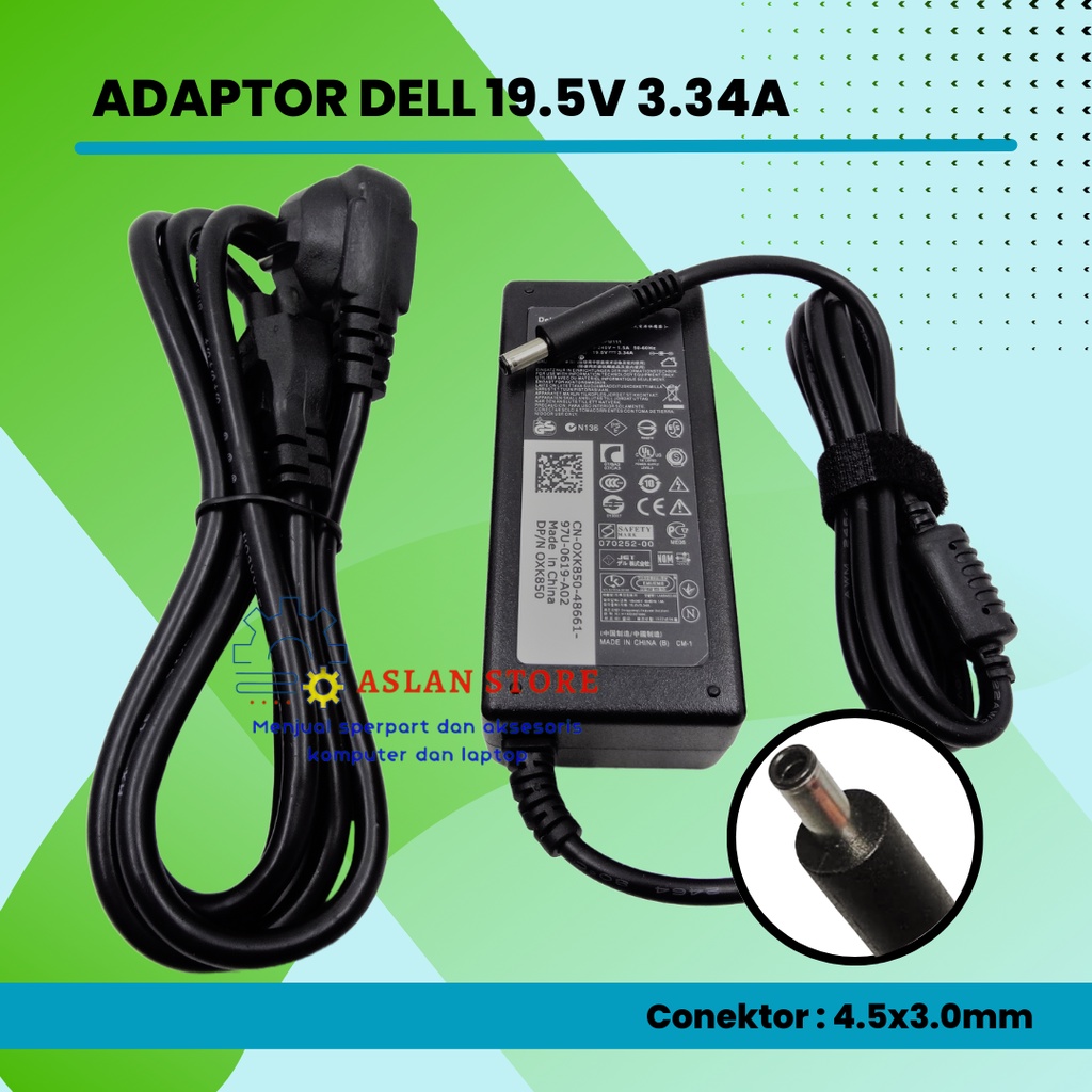 Charger Laptop Dell DA45NM131 DA45NM140 LA45NM140 5NW44 332-0971 03RG0T PA-1450-66D1 19.5V 3.34A 65W