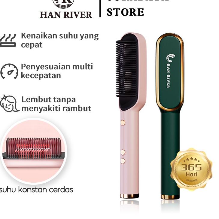 ☚ HAN RIVER Catokan Sisir listrik/ catokan rambut 2 in 1 / Hair Straightener Curler ▼