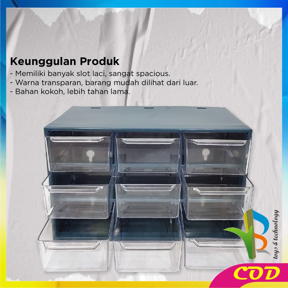 RB-C804 Kotak Laci Perhiasan kotak Aksesoris Mini 9 Sekat / Kotak Penyimpanan Serbaguna Laci Mini / Laci Aksesoris Storage Box Multifungsi