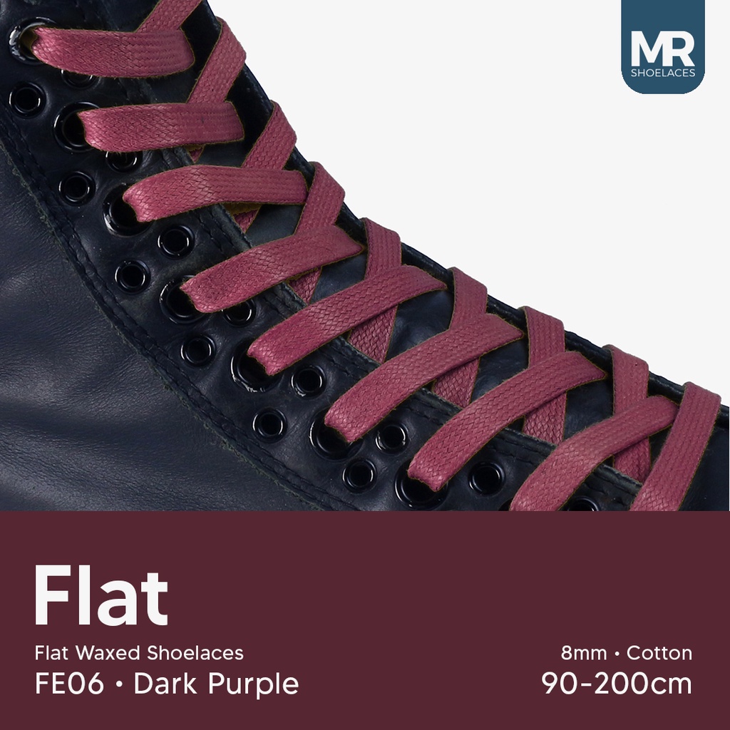 Original MR Shoelaces FE06 Dark Purple (Ungu Tua) - Tali Sepatu Lilin 8mm Gepeng Flat Pipih (Waxed Laces) 90cm 100cm 120cm 150cm 200cm - untuk Sneakers - Premium Shoelace Premium Shoelaces