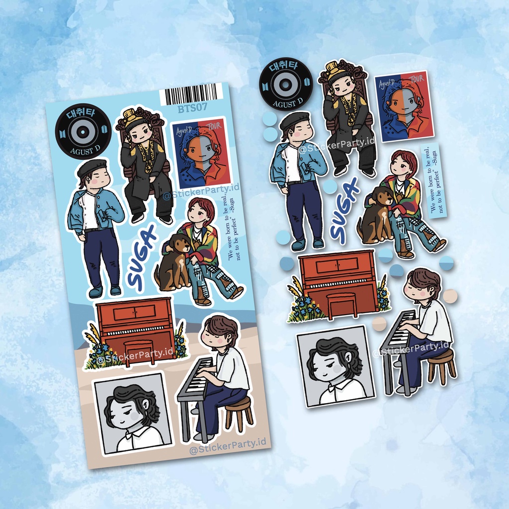 

[StickerParty] Stiker Kpop Fan Art Fanmade Suga BTS Bangtan Karakter Karton Gambar Tangan Sticker Tahan Air Vinil Kiss Cut BTS07