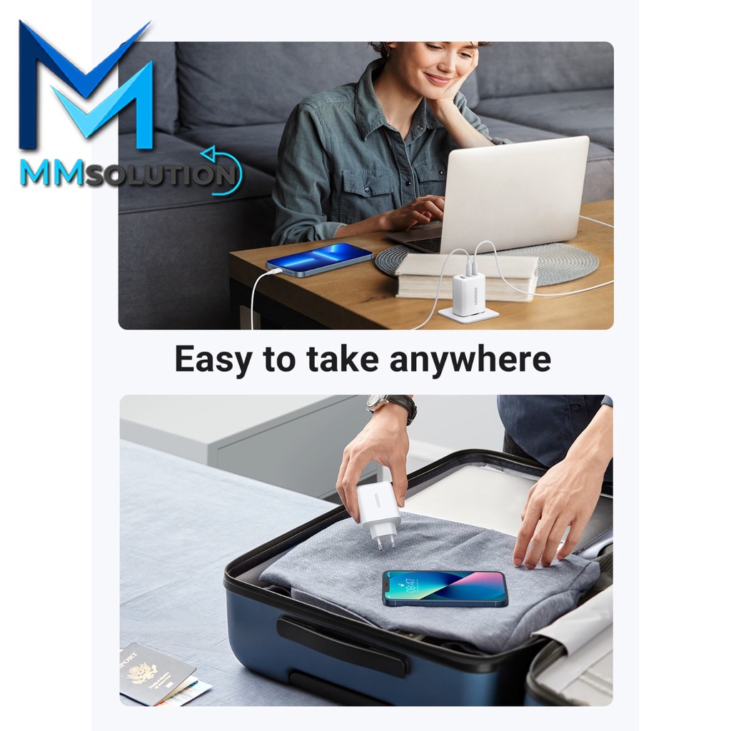 UGREEN Adaptor Charger 65W 3 Port 2 USB C+1 USB A Super Fast Charging