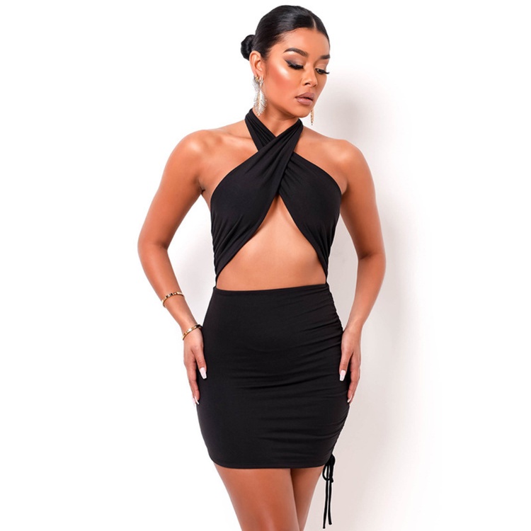 Beach Clubwear Import - Halter Neck Dress in Coffee &amp; Black color - Lingerie by Sexy Kisser