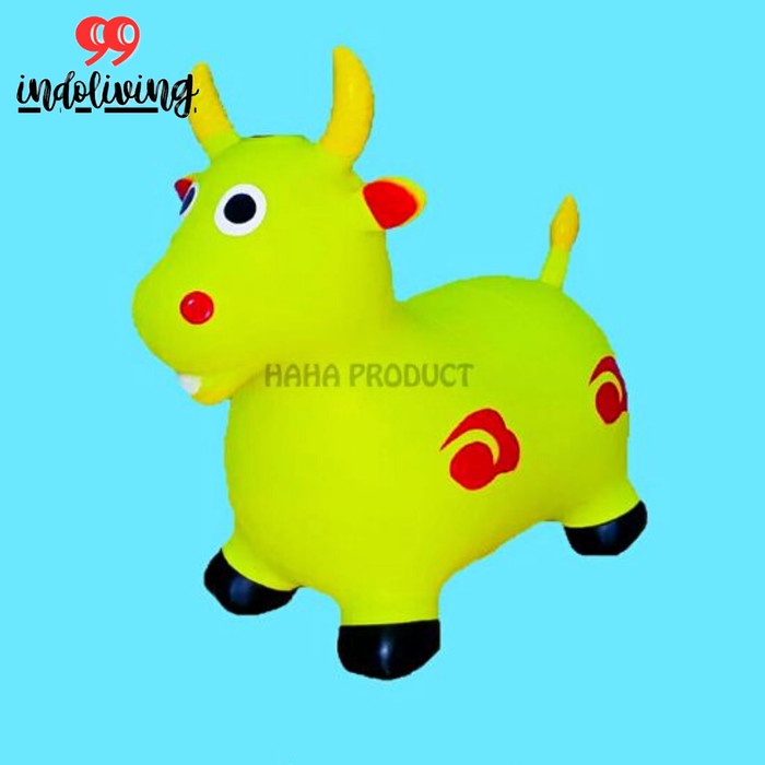 mainan anak  Jumping Animal Musik Mainan Anak Kuda Kudaan Karet Bisa Ditunggang - sapi kuning(M8C0) 