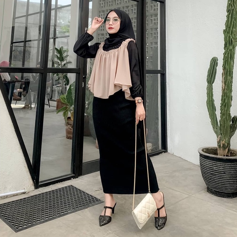 ROK SPAN RAJUT - KNIT MURAH POLOS WARNA HITAM BW PANJANG TEBAL ADEM MELAR GROSIR MAXI SKIRT ABG