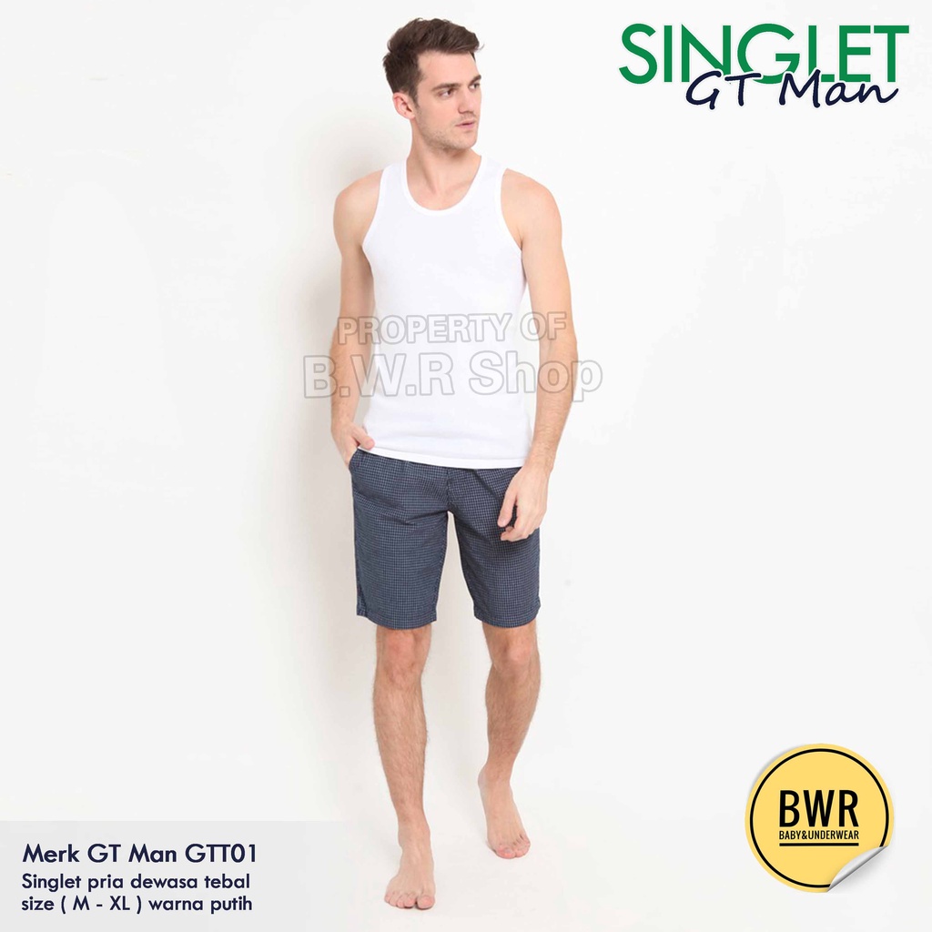 Singlet Tangtop GT Man GTT 01 Putih / Kaos Dalam Pria Dewasa Dasar Putih Pure Natural &amp; Comfort | Bwr