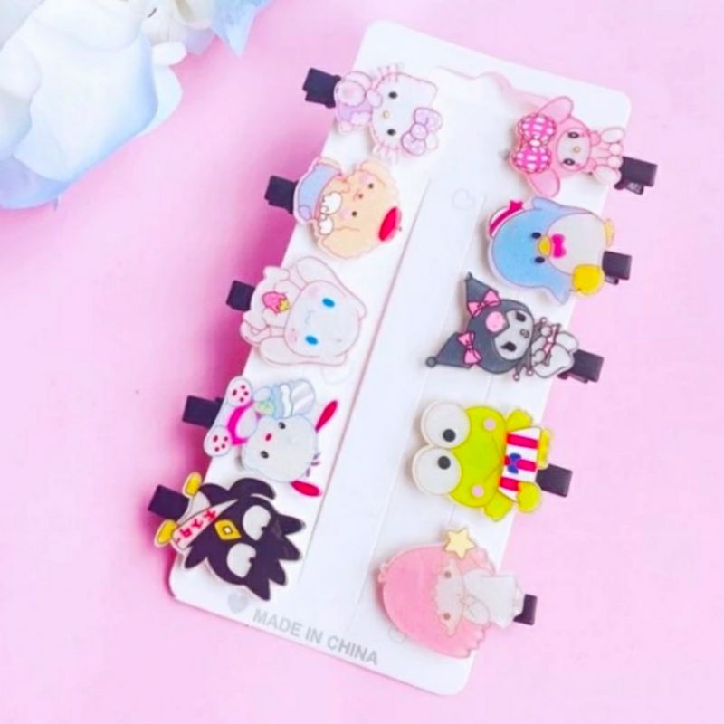 10in1 Jepit Rambut Anak Korean Hairpin Girl Sanrio Kitty Princess Cinnamoroll Lucu Rainbow Flower Candy Twinkle Little Star Aksesoris Hiasan Pita Rambut Perempuan