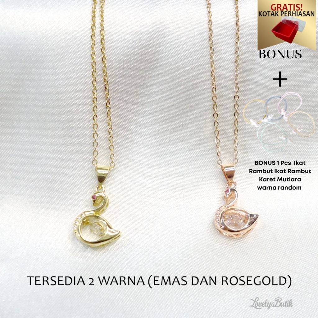 Kalung Titanium Anti karat Chel Dengan Liontin Angsa Permata Bonus Ikat Rambut Cute - Lovelybutik