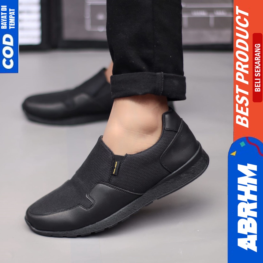 Sepatu Sneakers Pria Casual Hitam Kerja Abraham Paul