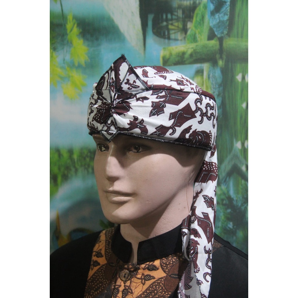 blangkon iket kepala sunda jawa tradisional batik dewasa&amp; anak-anak atas tutup (putih)