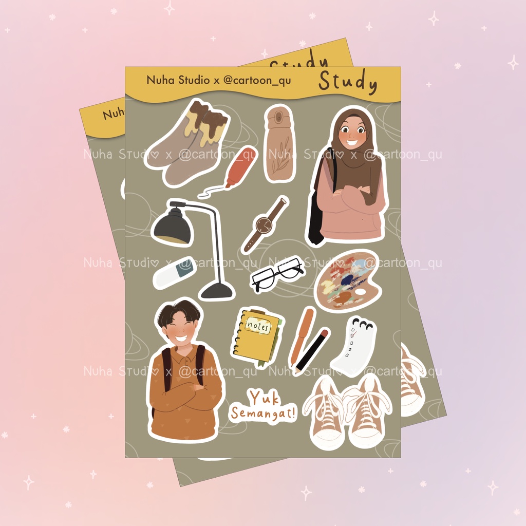 

Sticker by cartoon_qu | Study muslimah cewek cowok kaos kaki tumblr jam tangan kacamata notes sepatu buku pensil lampu highlighter semangat | Aesthetic Sticker Estetik Stiker HP Laptop Botol Cute Waterproof Scrapbook Diary Journal Bujo Anti Air