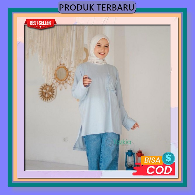 Tunik Katun Linen Model Kekinian Terlaris Ld 110 - 120 Dengan Motif Saku Bordir / Atasan Wanita Dewa