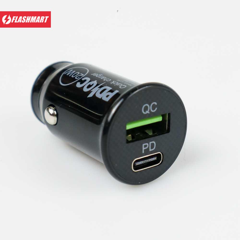Flashmart Car Charger Mobil USB 2 Port USB Type C PD 3A QC3.0 20W - A318
