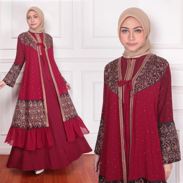 Gamis Gamis Abaya Turkey Mix Ceruty dan Abaya full Hitam LARRISSA - Maroon, XL(W8M3) Gamis Abaya Rem