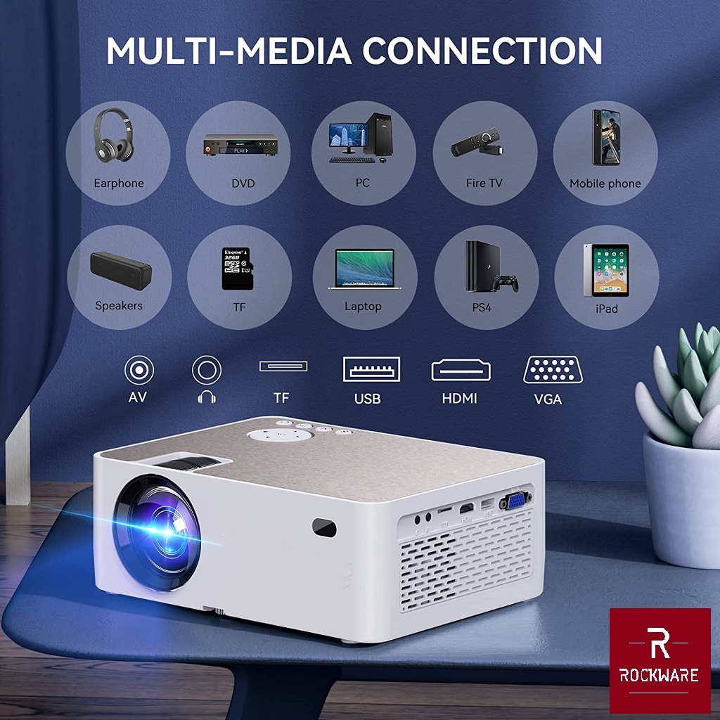 ROCKWARE Q9 Screen Mirroring Full HD Projector 1080P - 220 ANSI Lumens