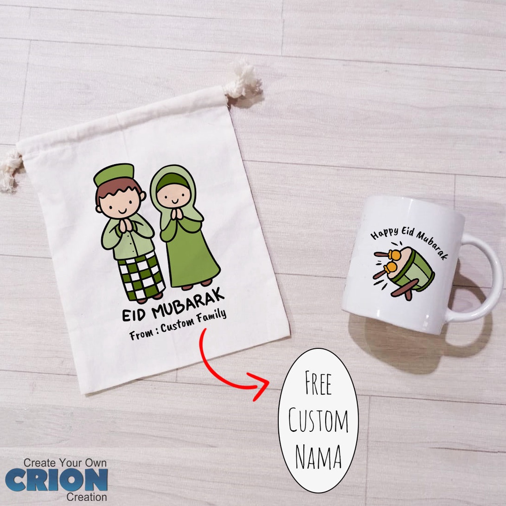 Mug Hampers Idul Fitri/Lebaran/EID Mubarak Personalize Greeting - By Crion