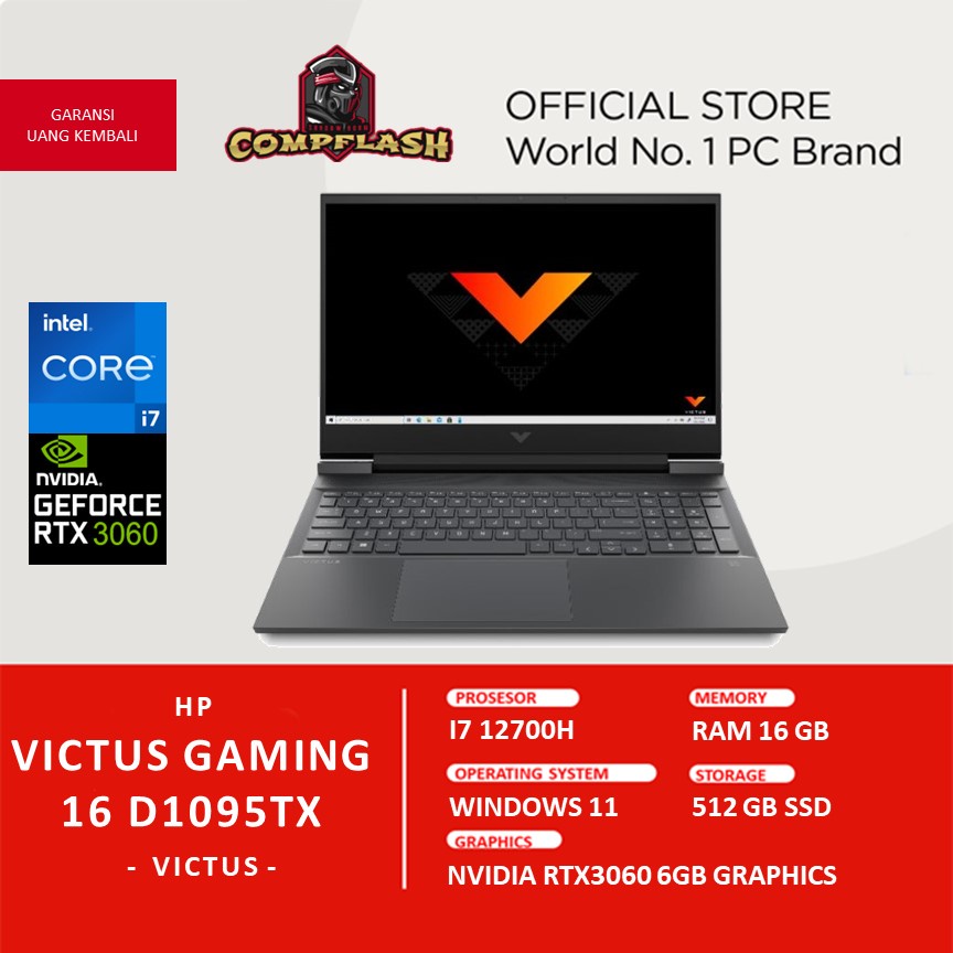 LAPTOP HP VICTUS GAMING 16 D1095TX I7 12700H 16GB 512SSD RTX3060 6GB W11+OHS 16.1FHD IPS 144HZ 100SRGB BLIT 2YR+ADP