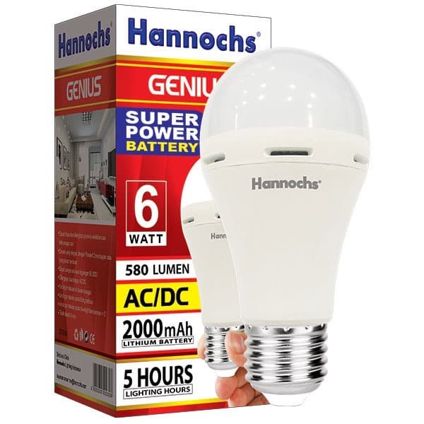 Lampu LED Hannochs Genius 6 Watt Emergency / Magic AC DC 6w