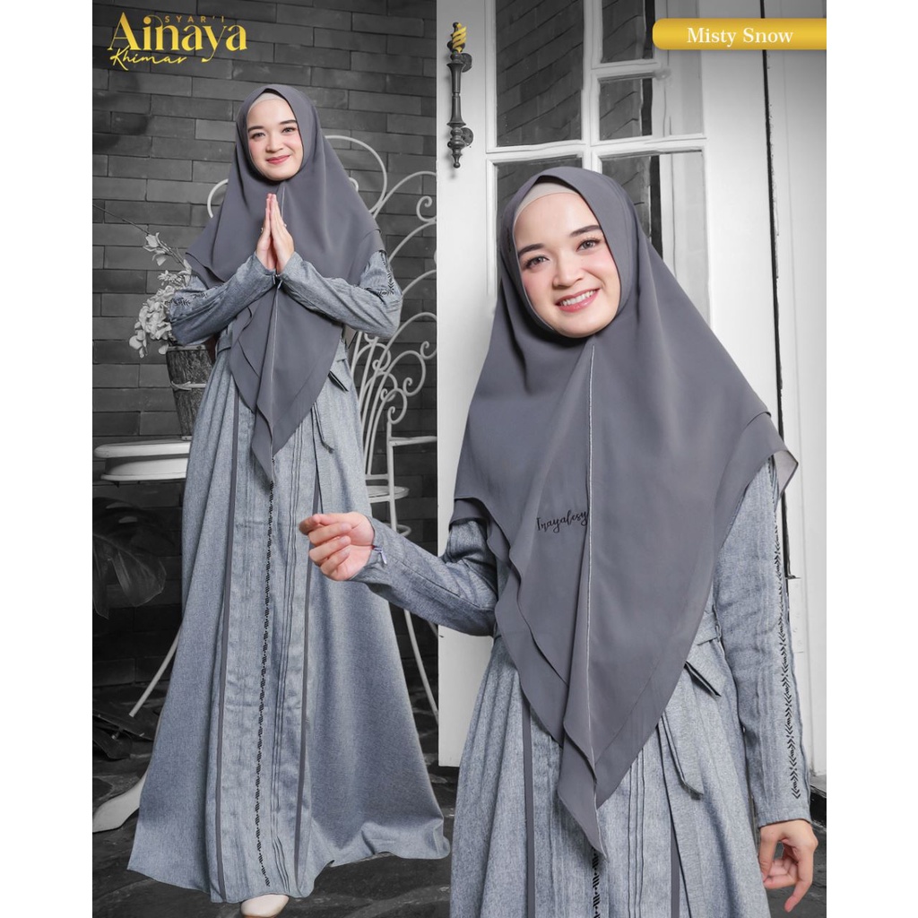 GAMIS AINAYA SET KHIMAR HIJAB MISTY SNOW BY INAYALESY BAJU BUSANA MUSLIM WANITA MUSLIMAH HARIAN LEBA