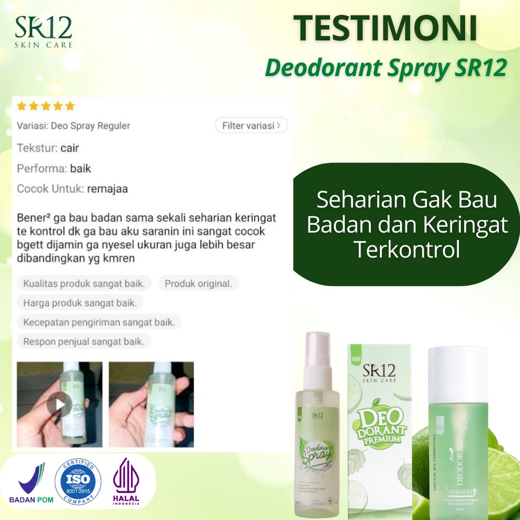 Deodorant Spray SR12 Herbal Ampuh atasi Bau Badan Keringat Berlebih Mencerahkan Ketiak BPOM 60 ml