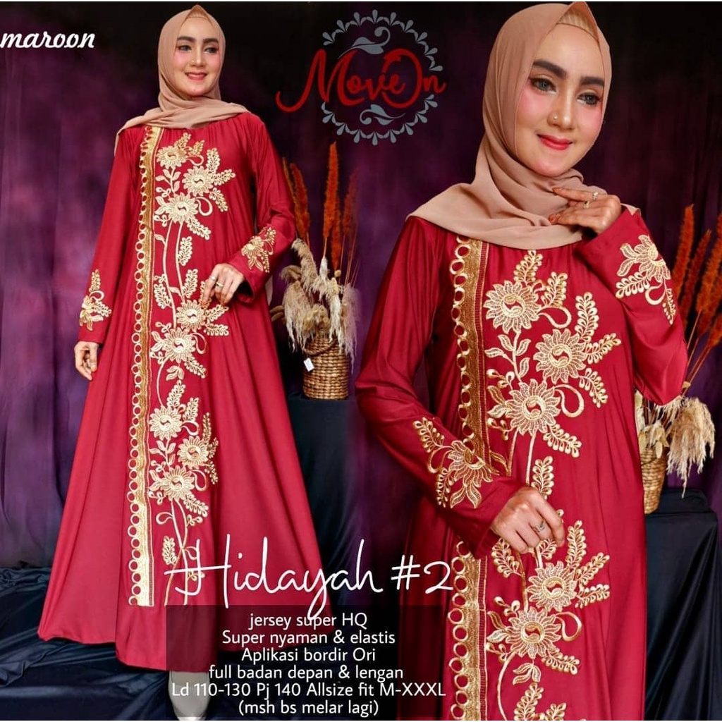 Hidayah Maxy Yuria Maxy Gamis Jumbo Jersey Motif Bordir xxxl Ld 130cm Arabian Abaya Gamis Lebaran Remaja Muslimah Terbaru Seragaman Pengajian Murah Dress Wanita Muslimah Syar'i Gamis Polos Tebal Premium Warna Hitam