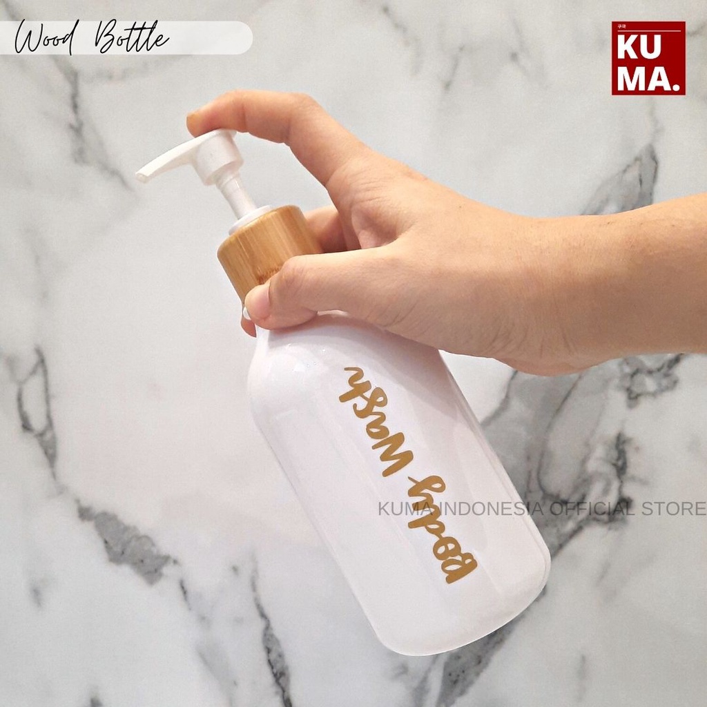 KUMA Wood Bottle 500ml Botol Isi Ulang Tutup Kayu 500ml Warna Putih Amber Coklat Aestetik Motif Kayu