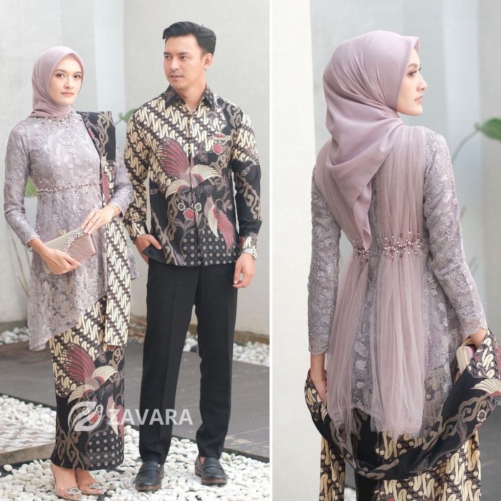 Kebaya Couple Zara Modern Wisuda Tunangan Lamaran Baju Kondangan Set Couple Pasangan Batik Brukat Terbaru