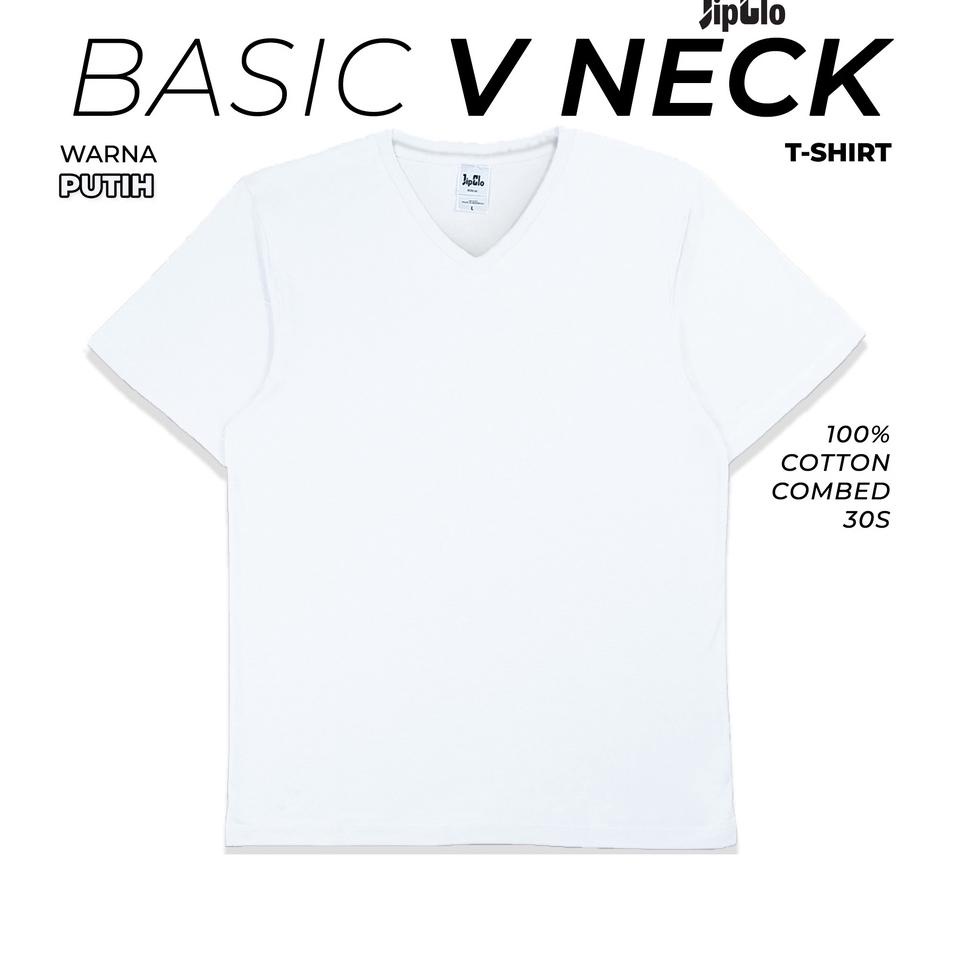 TERPERCAYA Jipclo Kaos Polos V Neck Putih Combed 30S Pria Wanita Baju Atasan VNeck T Shirt T-Shirt B