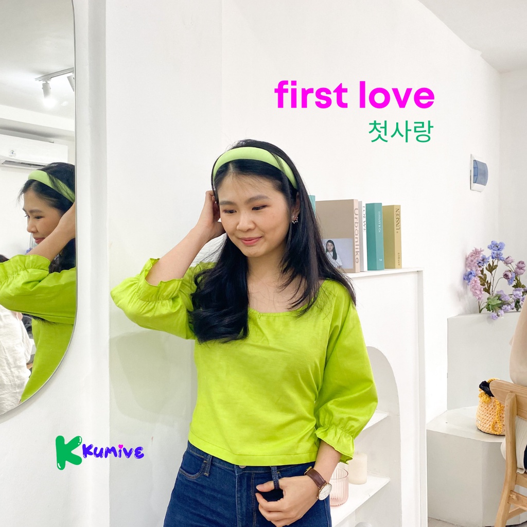 FIRST LOVE - off shoulder sabrina top / baju korea konser hijau neon nct