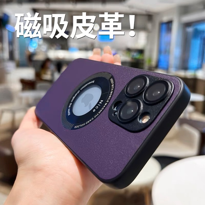 NEW !! Luxurious magnet housing for Case iPhone 11 - 14promax , with lens protective film 11 12 13 14 Pro Max premium Deep Purple leather 13Promax case and drop resistant silicone
