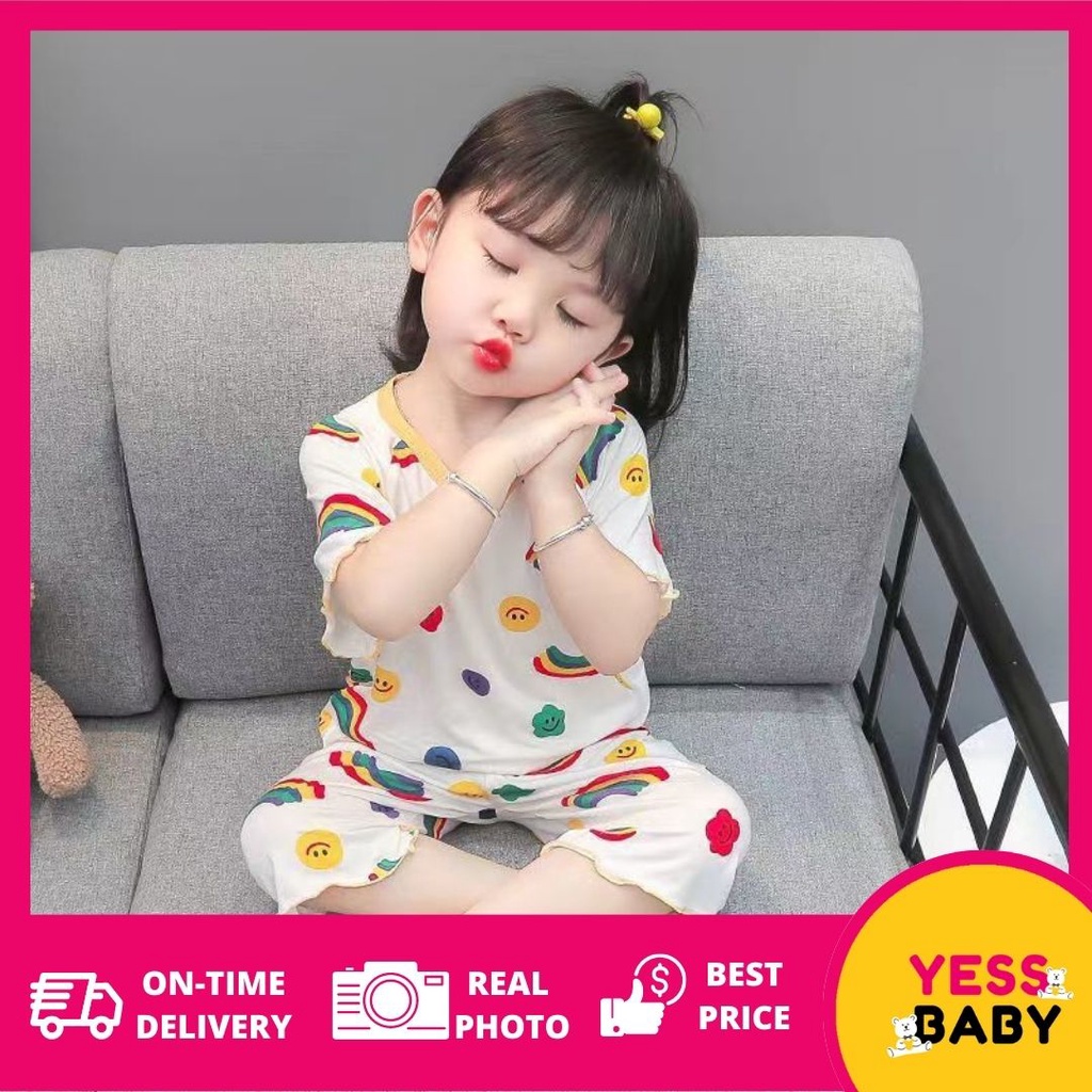 YESSBABY SIZE(90-140)Piyama RAINBOW RIB lucu anak perempuan/bayi perempuan baju tidur/usia 1-8 tahun