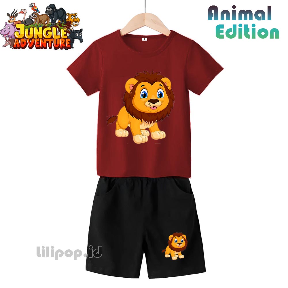 Baju Anak Stelan Kaos 3/4 Lion Cowok Cewek  Usia 1 - 4 Tahun Celana Pendek Harian