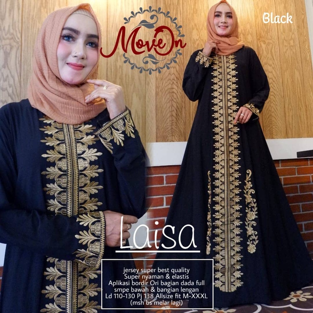 Dress remaja muslim lengan panjang jumbo polos terbaru Laisa Maxy murah motif bordir gamis arab arabian arabiana dres muslimah maxi greentea navi marun hitam moccarose purple botol grosir baju lebaran terbaru abaya arab termurah supplier gamis darvanis