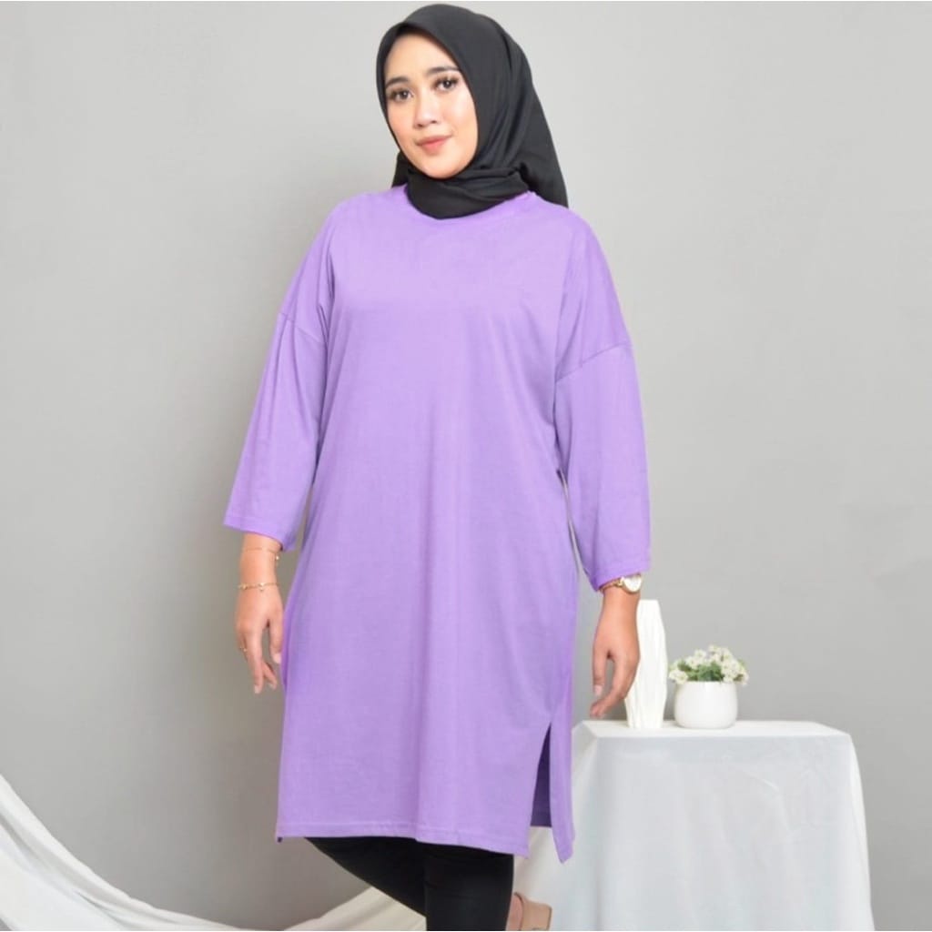 JF Atasan Kaos Oversize Wanita Jumbo Tunik Polos Wanita Midi Dress Basic