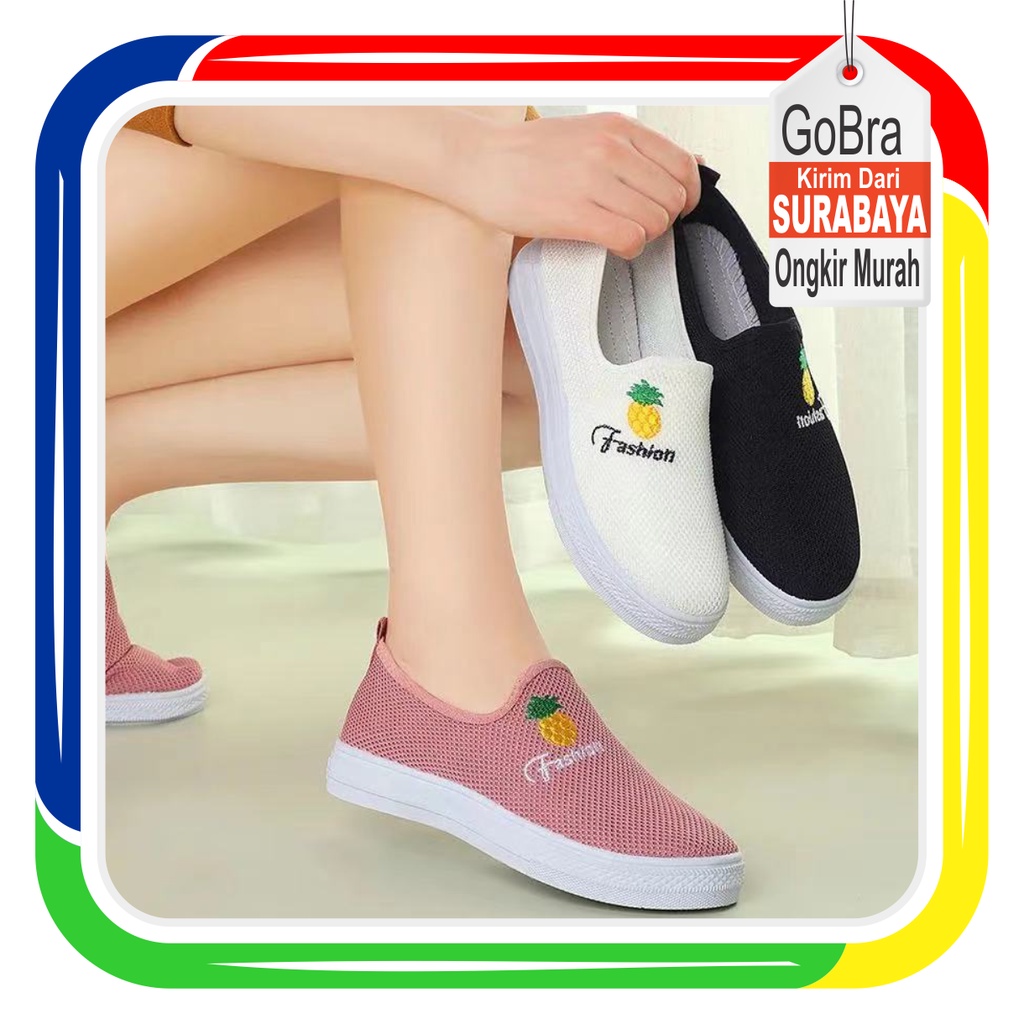 Gobra ♕ SEP023 (Tanpa Kotak) Sepatu Sneakers Nenas Nanas Tanpa Tali Fashion Wanita Casual Sport Santai Olahraga Import