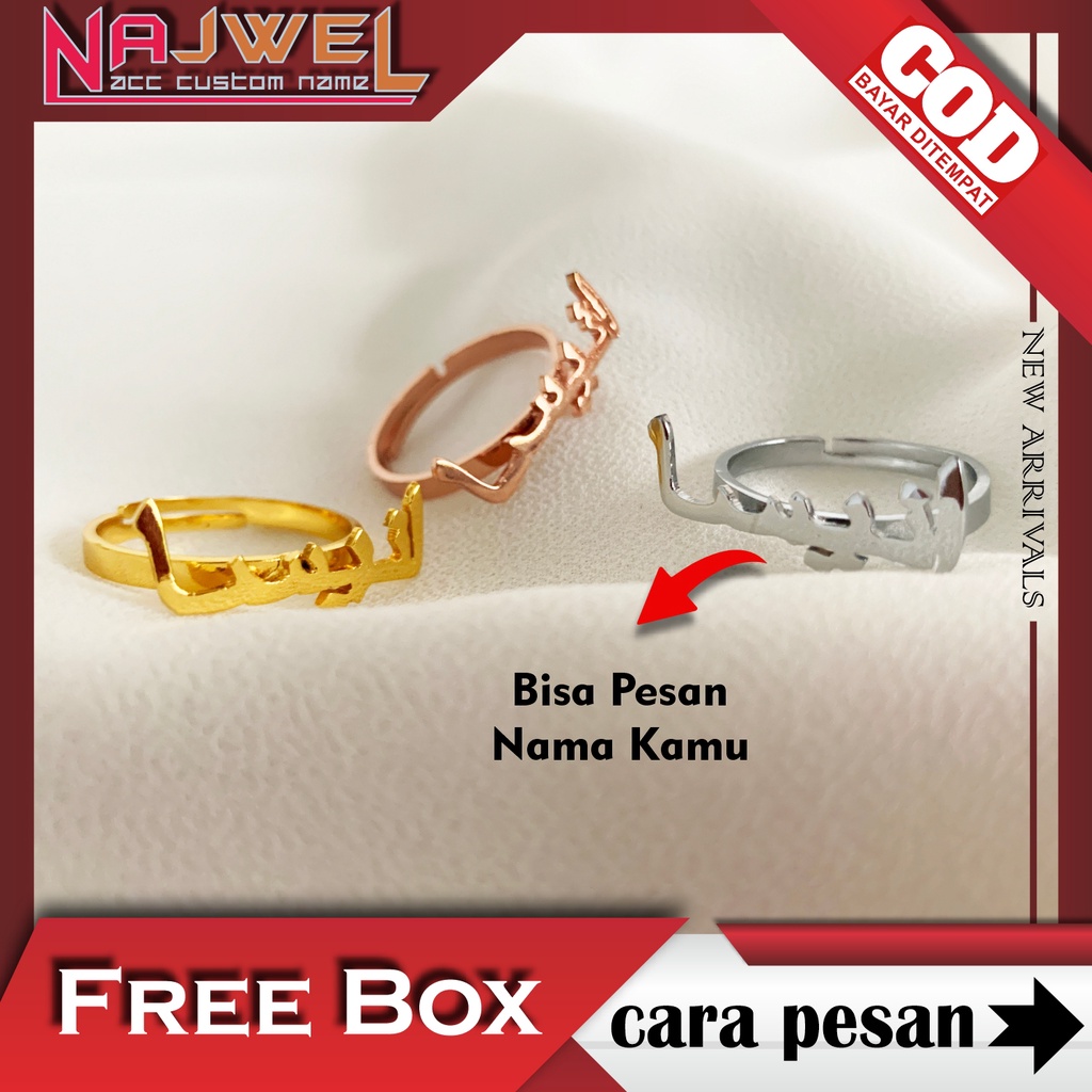 Cincin Nama Custom Huruf Arab Aksesoris Fashion Wanita Premium