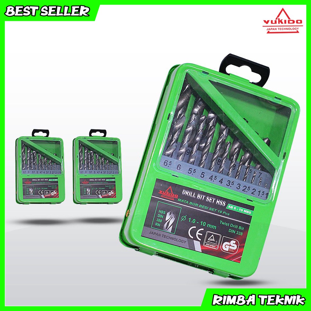 YUKIDO HSS Drill Bit Set 19 pcs Mata Bor Besi Asli Kuat Dan Tajam