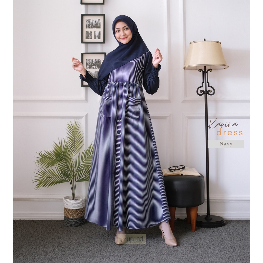 KUPNAD Gamis katun Salur - Karina Dress Navy