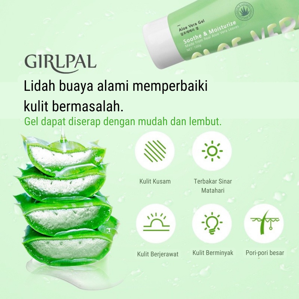 [BPOM] GIRLPAL Aloe Vera Gel 100g Natural Alcohol-free Soothing &amp; Moisture ( Wajah &amp; Body )