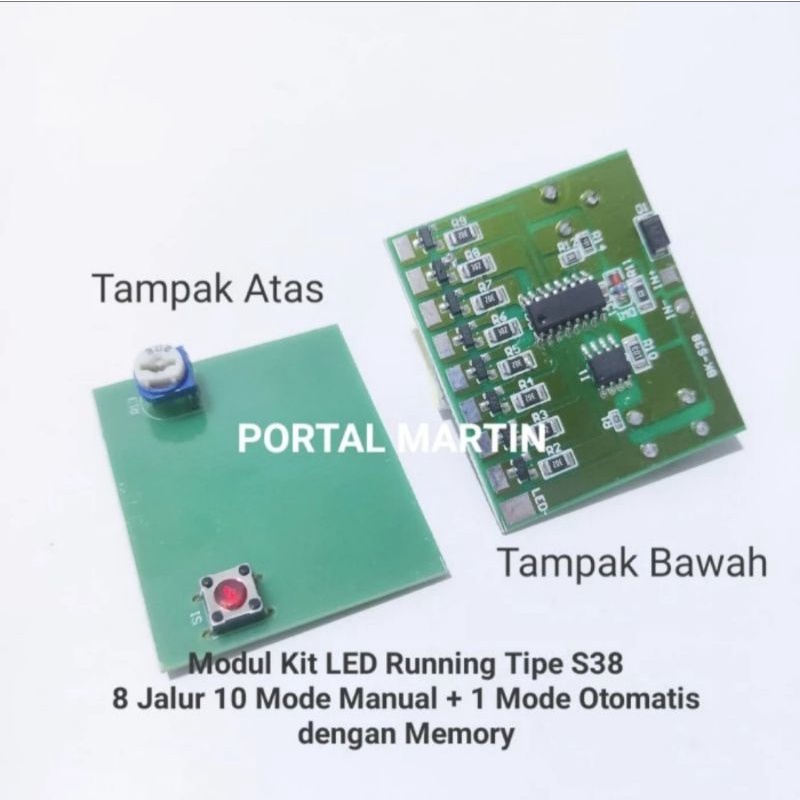 Modul led running s38 8 jalur 8tr 10 mode kedip