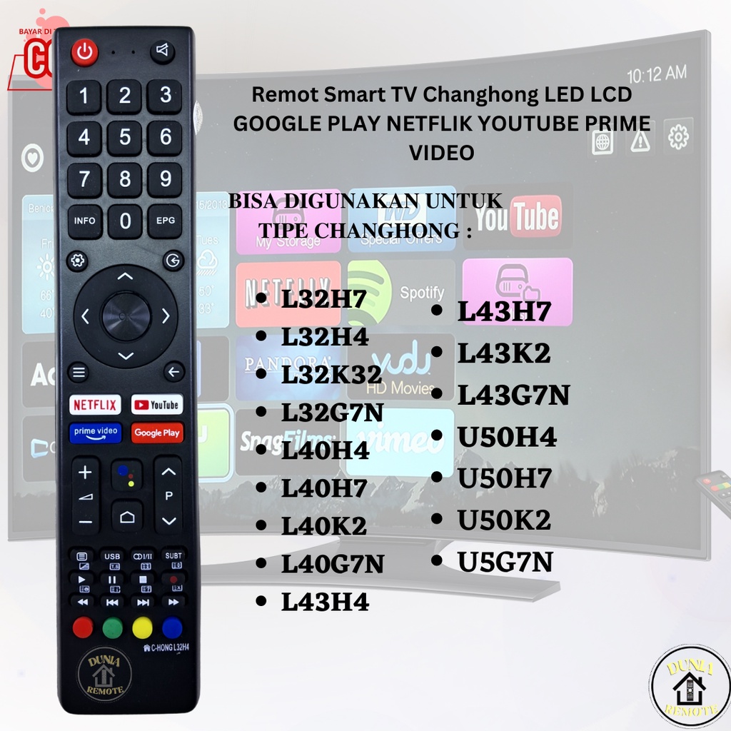 Remot Remote Smart TV CHANGHONG LCD LED TYPE L32H4 Android Smart TV tanpa setting