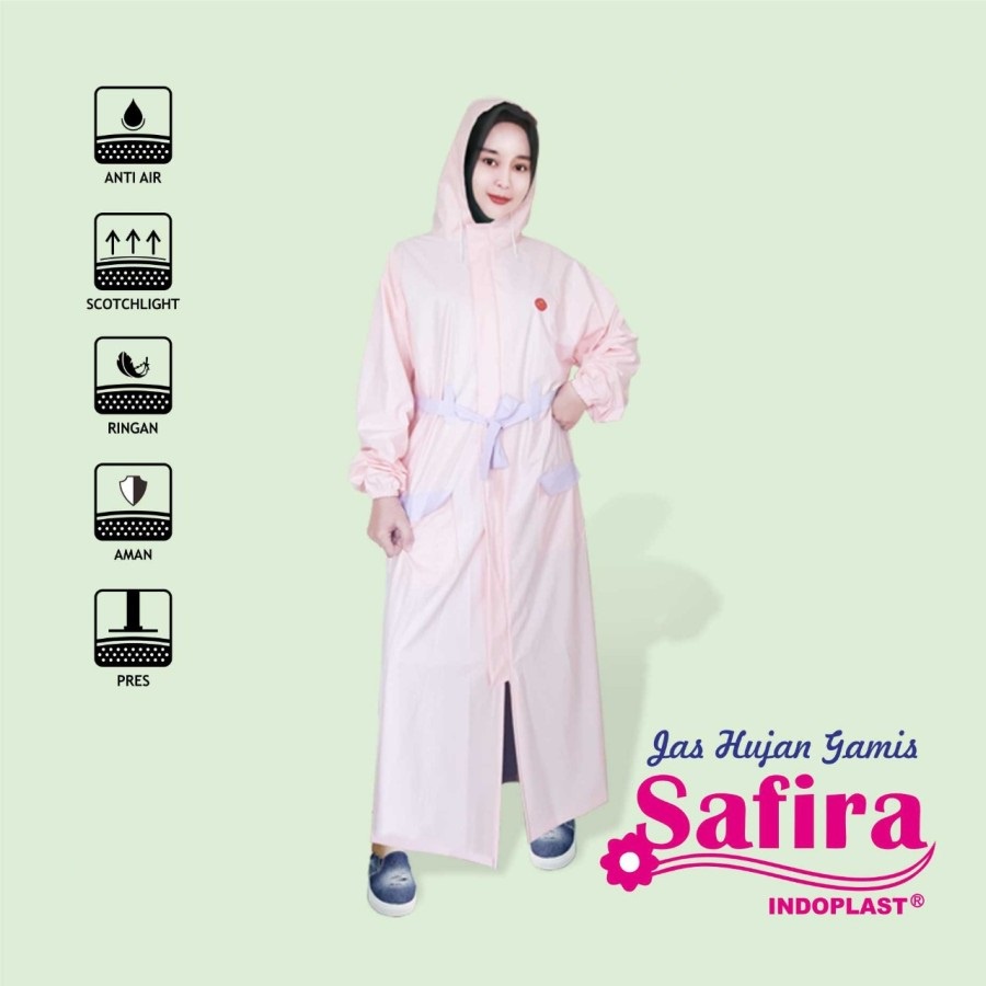 Jas hujan gamis safira mantel hijab rok terusan free tas cakep