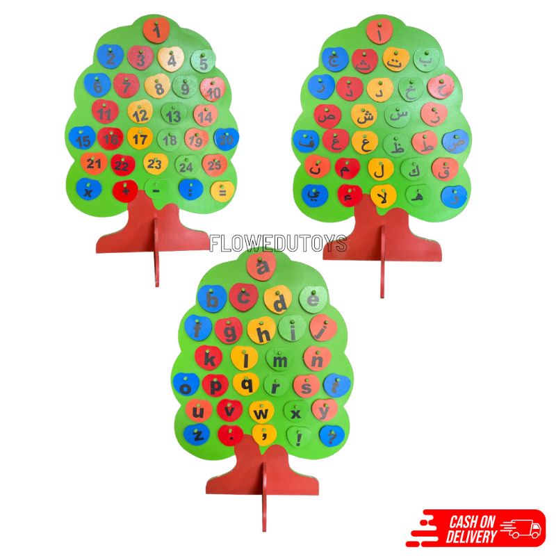 Mainan Edukasi Anak Pohon Kayu Huruf Abjad Angka Dan Huruf Hijaiyah
