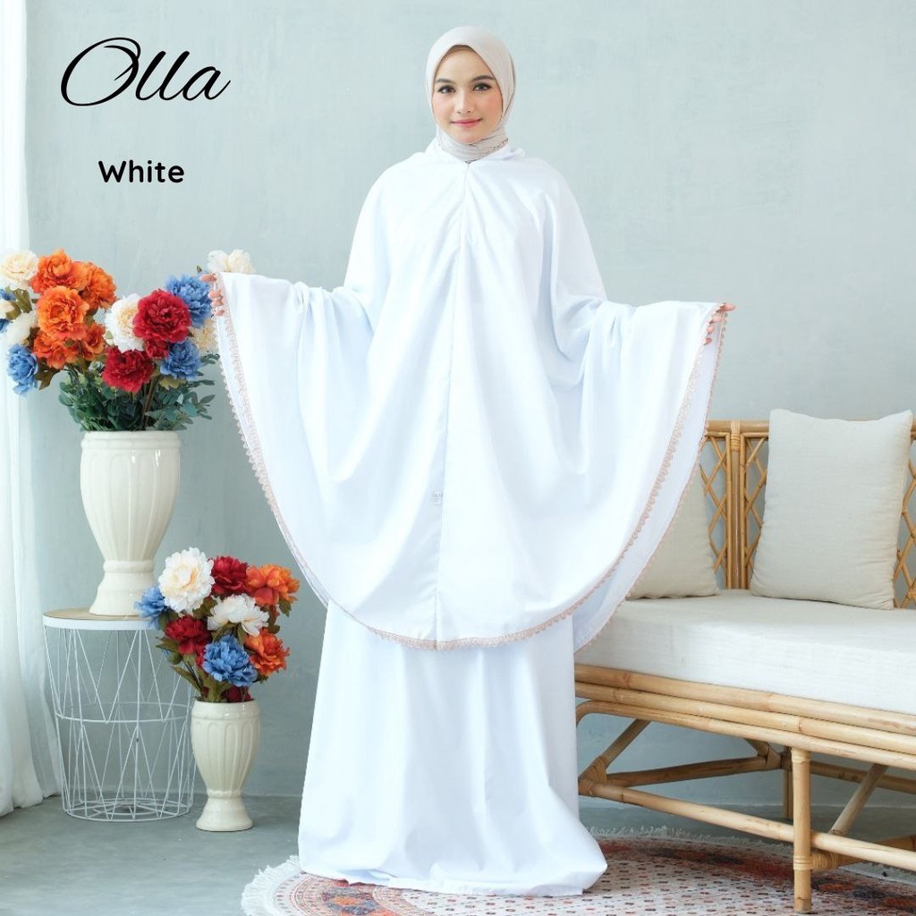 Rukuh Mukena Mukenah Dewasa Terbaru Resleting 2 in 1 2025 Lebaran Teraweh Polos Warna Putih Hitam Pi