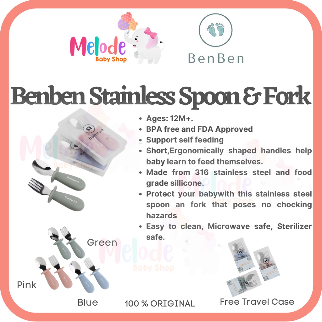 BenBen Premium Stainless Steel Spoon and Fork with Case