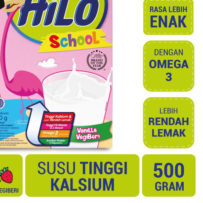 

☝ HiLo School Vanilla Vegiberi 500 gram - Susu Tinggi Kalsium Rendah Lemak ✧