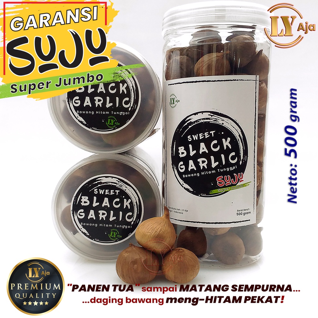 Bawang Hitam Tunggal Lanang 500 Gram Sweet Black Garlic LY Aja Size Kecil Sedang Besar Jumbo Super Premium 500 Gr