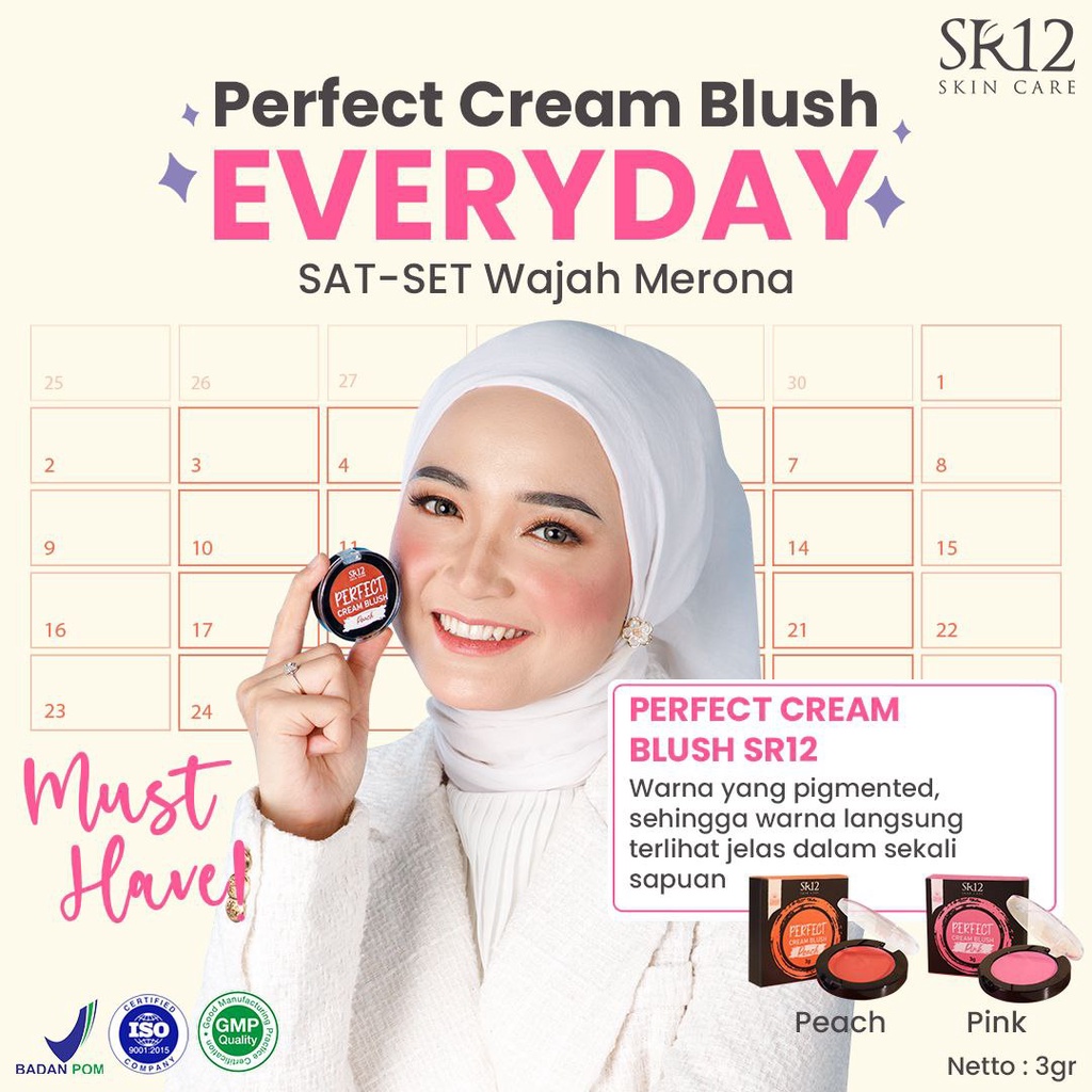 SR12 PERFECT CREAM BLUSH / MAKE UP BLUSH ON CREAM / PERONA PIPI / PEMERAH PIPI ALAMI / PIGMENTED / AWET &amp; TAHAN LAMA